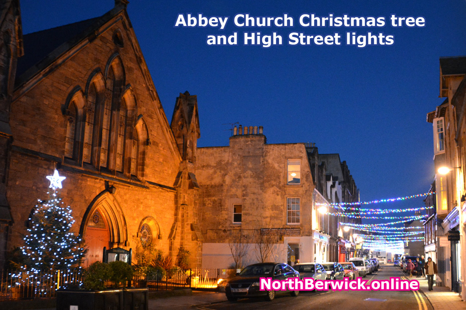 North Berwick Abbey Church Christmas tree and High Street lights