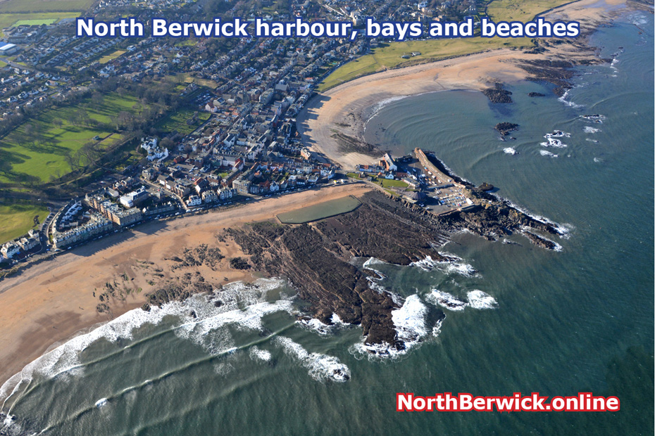 North Berwick harbour, bays and beaches from th air